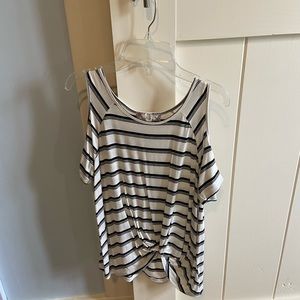 striped open shoulder blouse